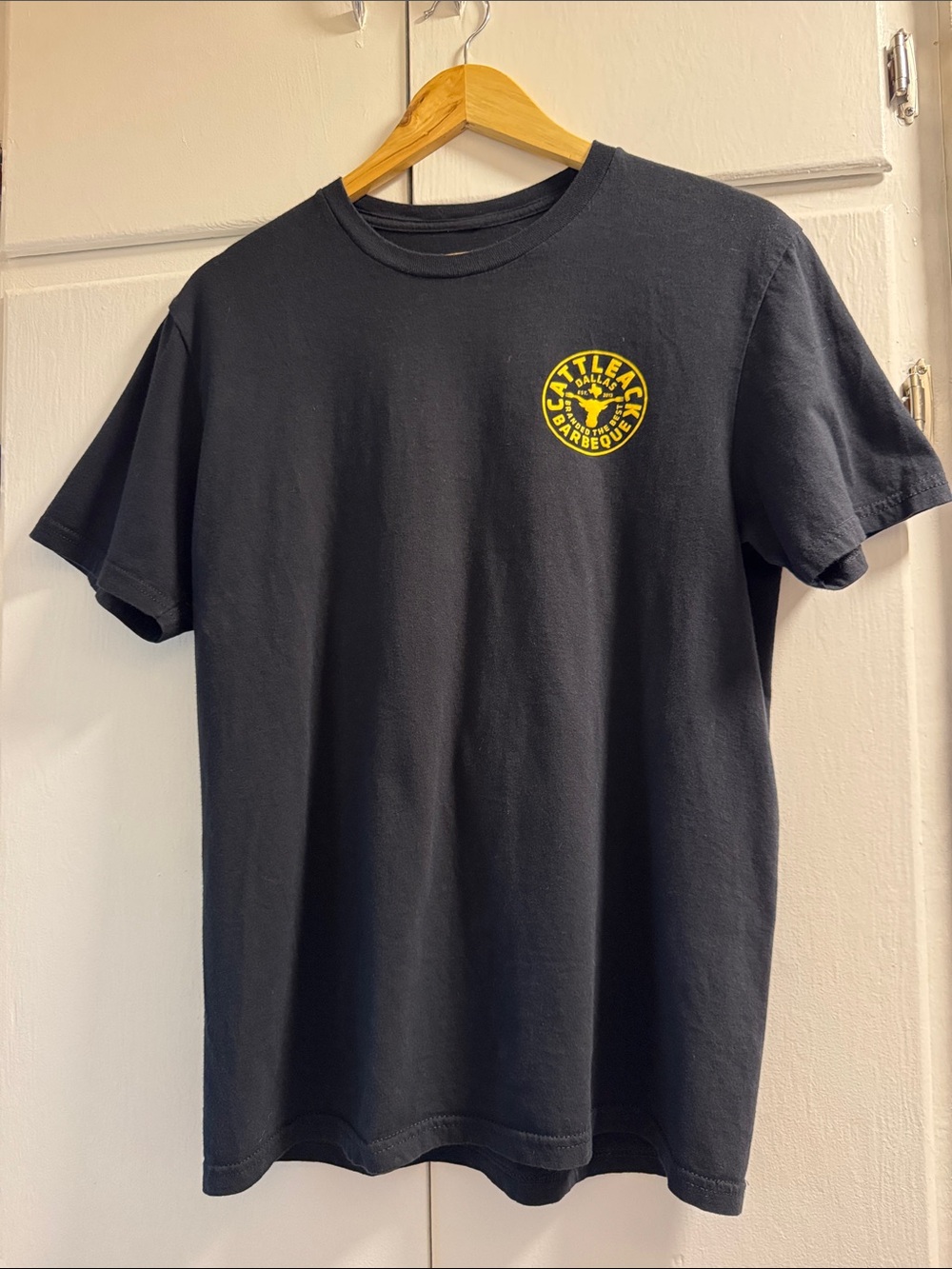 Cattleack BBQ Dallas Texas Black Short-Sleeve Tee with Yellow Chest Logo